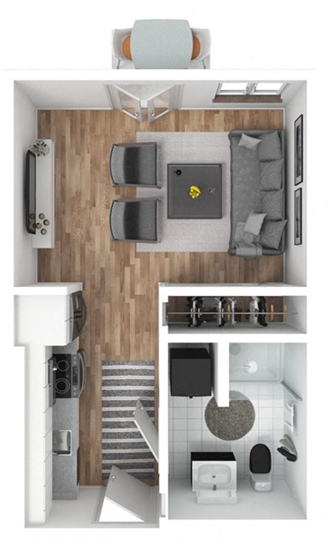 Floor plan for studio, 1 bath, 366 sqft