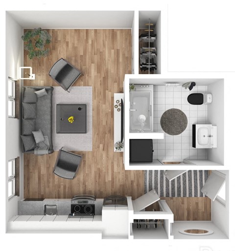 Floor plan for studio, 1 bath, 432 sqft