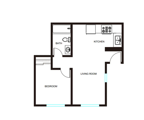 Floor plan for 1 bed, 1 bath, 380 sqft