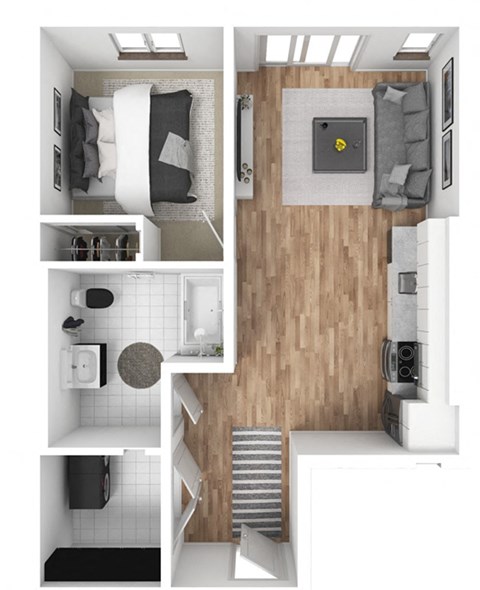 Floor plan for 1 bed, 1 bath, 621 sqft