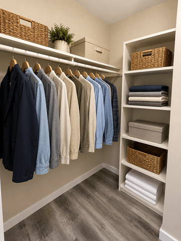 Lakewood apartment for rent - Clothes hanging on a rack in a closet.