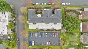 Seattle apartment for rent - a birdseye view of a house and parking lot from above