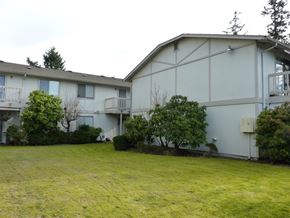 University Place apartment for rent - Bridgeport Terrace Apartment white and tan painted building surrounded by trees