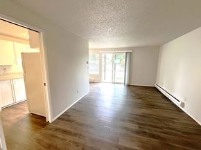 Lakewood apartment for rent - A room with wooden flooring and a sliding glass door leading to a balcony.