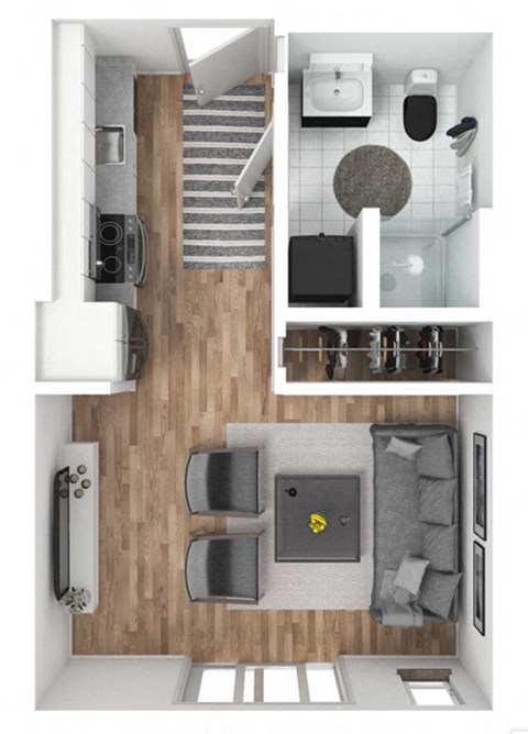 Floor plan for studio, 1 bath, 372 sqft