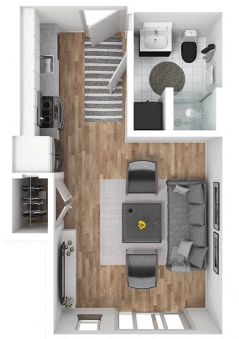 Floor plan for studio, 1 bath, 371 sqft
