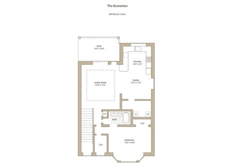 Floor plan for 1 bed, 1 bath, 975 sqft