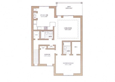 Floor plan for 2 beds, 2 baths, 1276 sqft