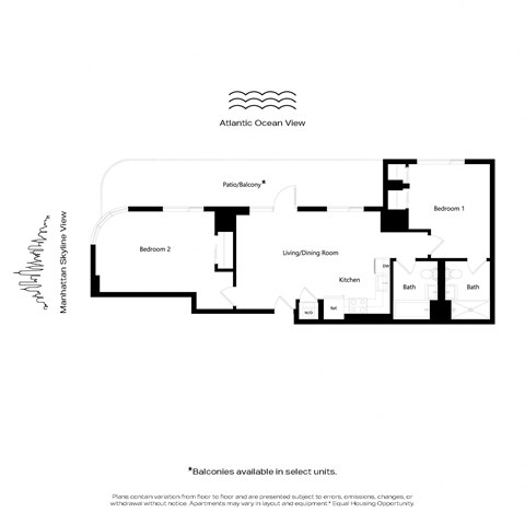 Floor plan for 2 beds, 2 baths, 920 sqft