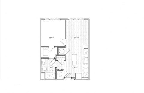 Floor plan for 1 bed, 1 bath, 671 sqft