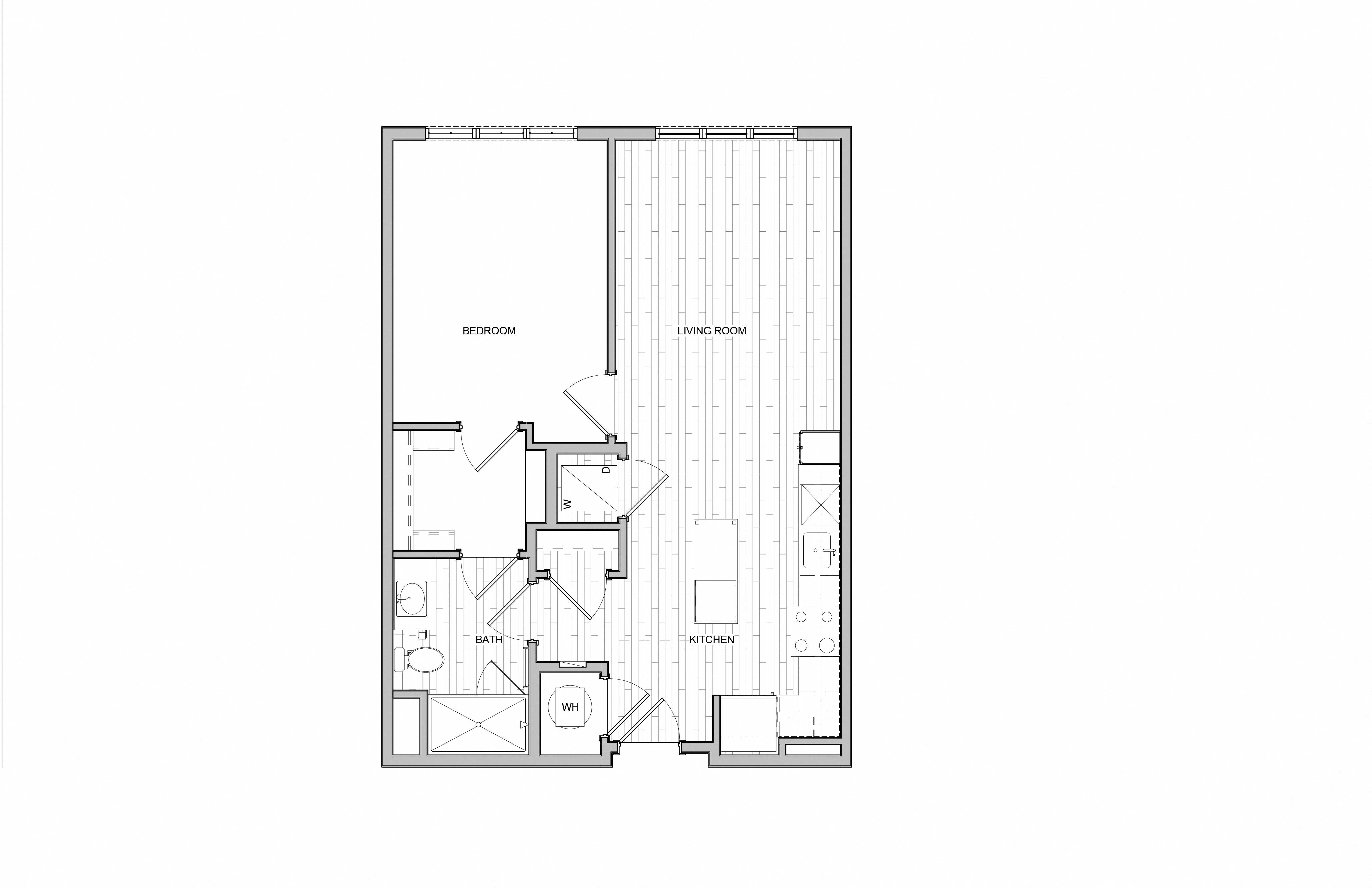 Floor plan for 1 bed, 1 bath, 712 sqft