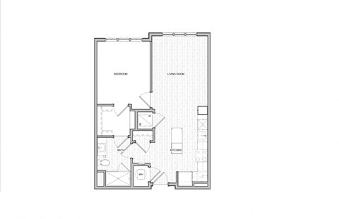 Floor plan for 1 bed, 1 bath, 707 sqft