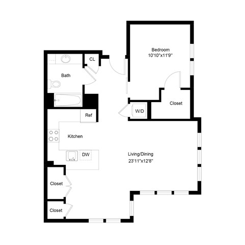 Floor plan for 1 bed, 1 bath, 794 sqft