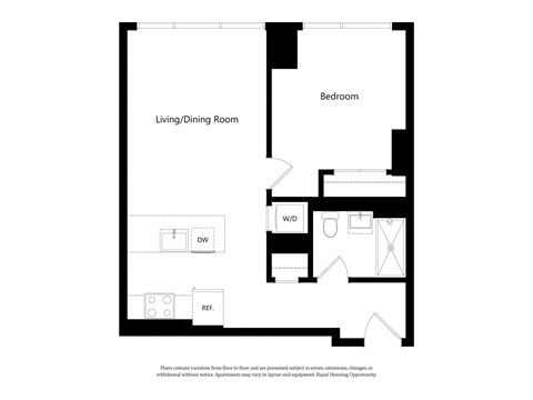 Floor plan for 1 bed, 1 bath, 666 sqft
