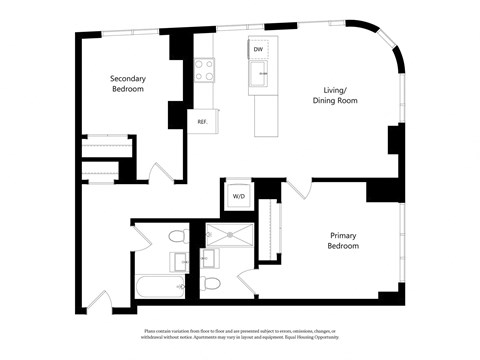 Floor plan for 2 beds, 2 baths, 962 sqft