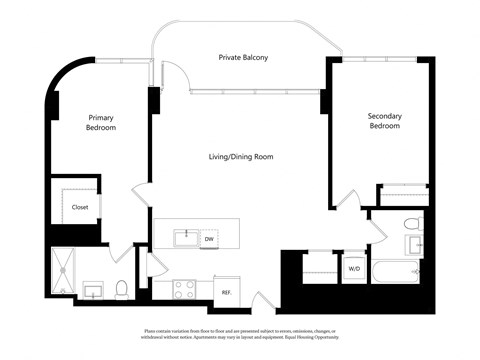 Floor plan for 2 beds, 2 baths, 1061 sqft