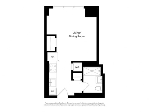 Floor plan for studio, 1 bath, 431 sqft