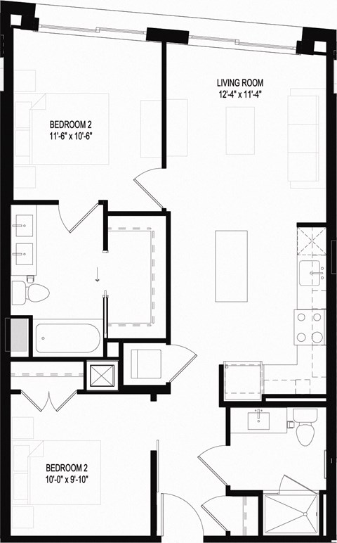 Floor plan for 2 beds, 2 baths, 820 sqft