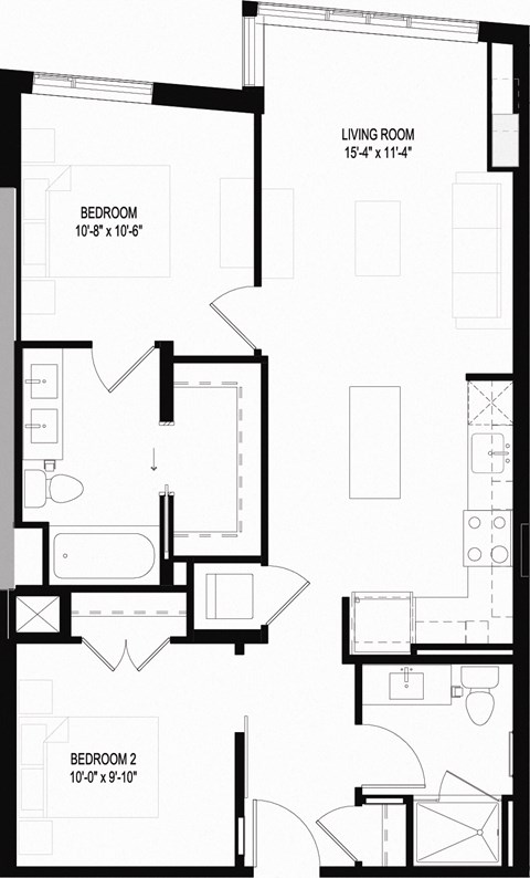Floor plan for 2 beds, 2 baths, 856 sqft