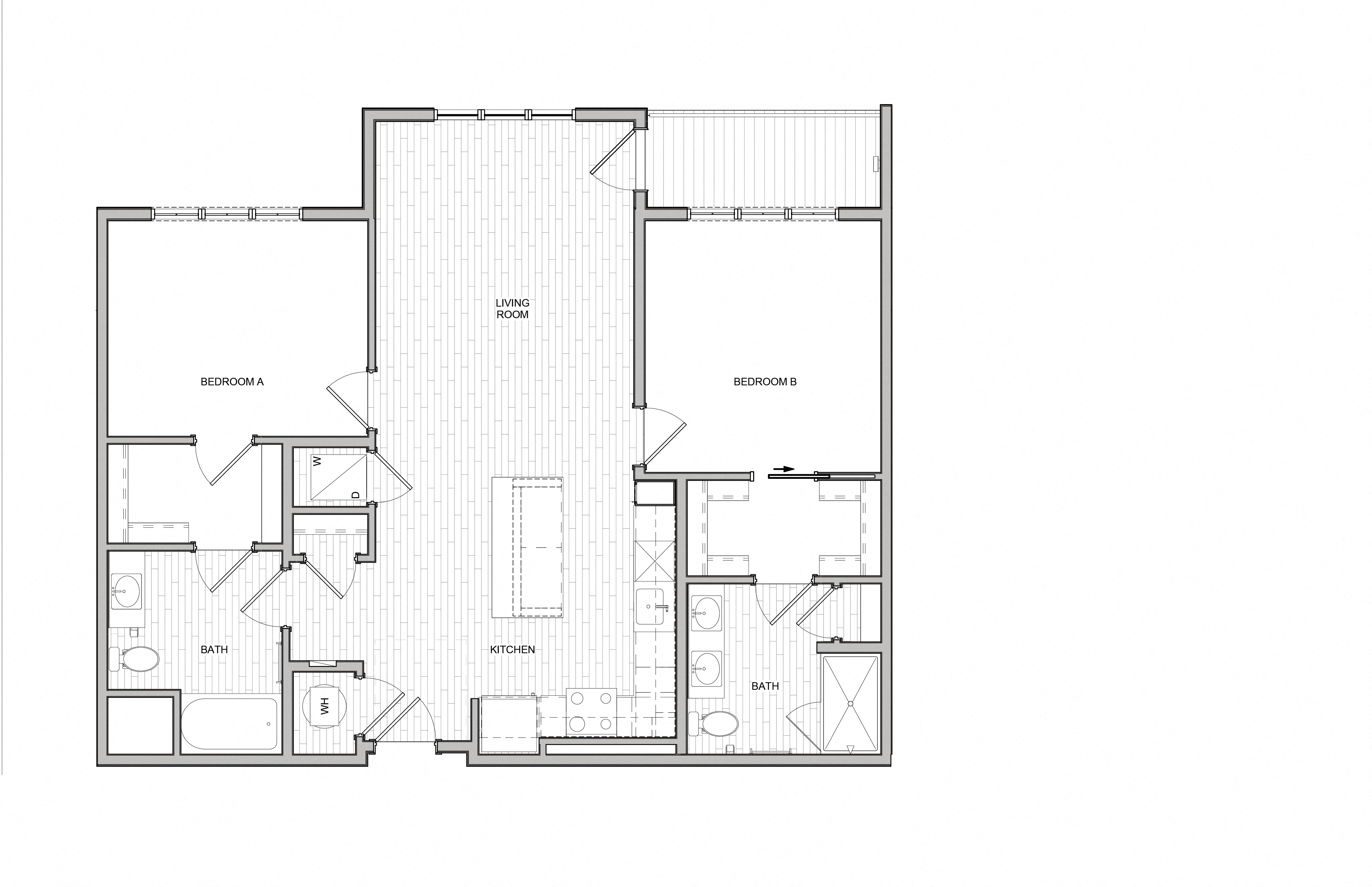 Floor plan for 2 beds, 2 baths, 1151 sqft