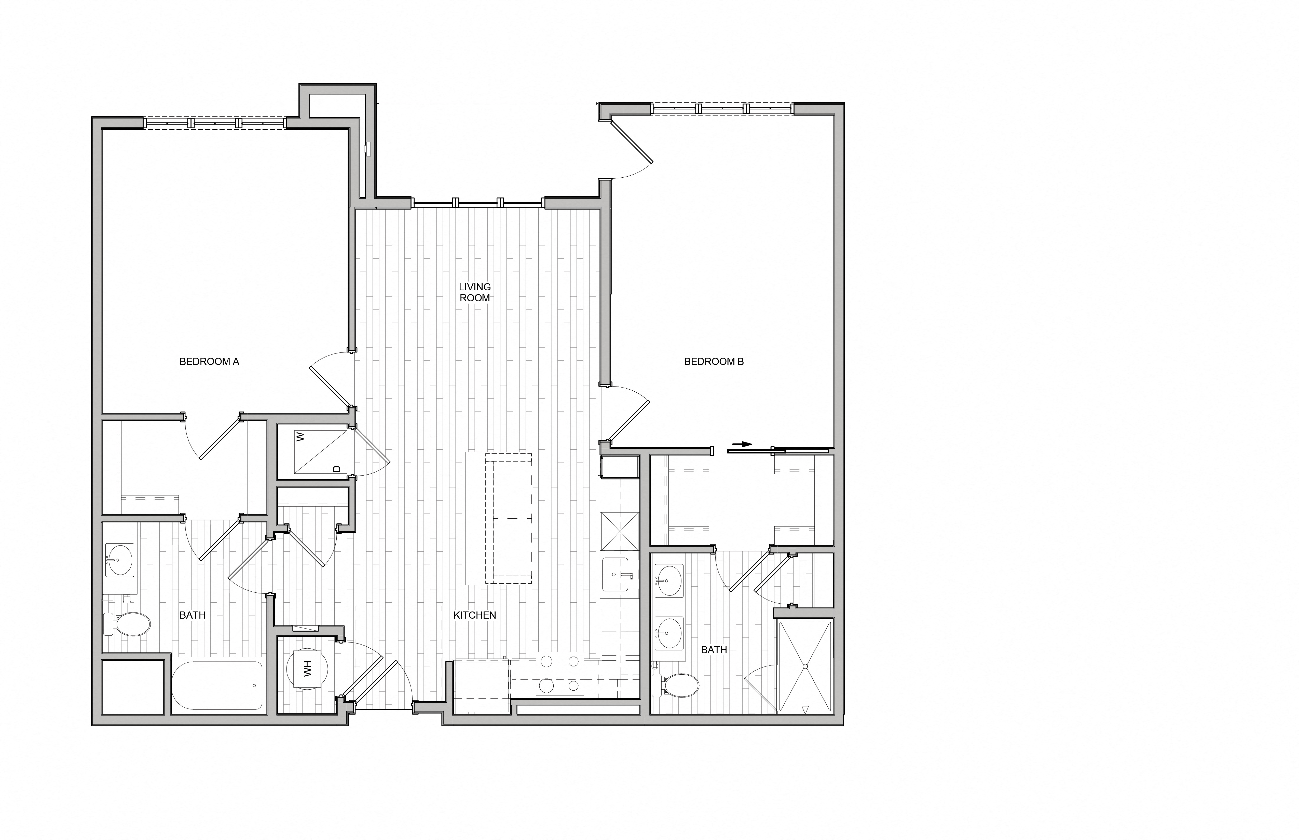 Floor plan for 2 beds, 2 baths, 1206 sqft