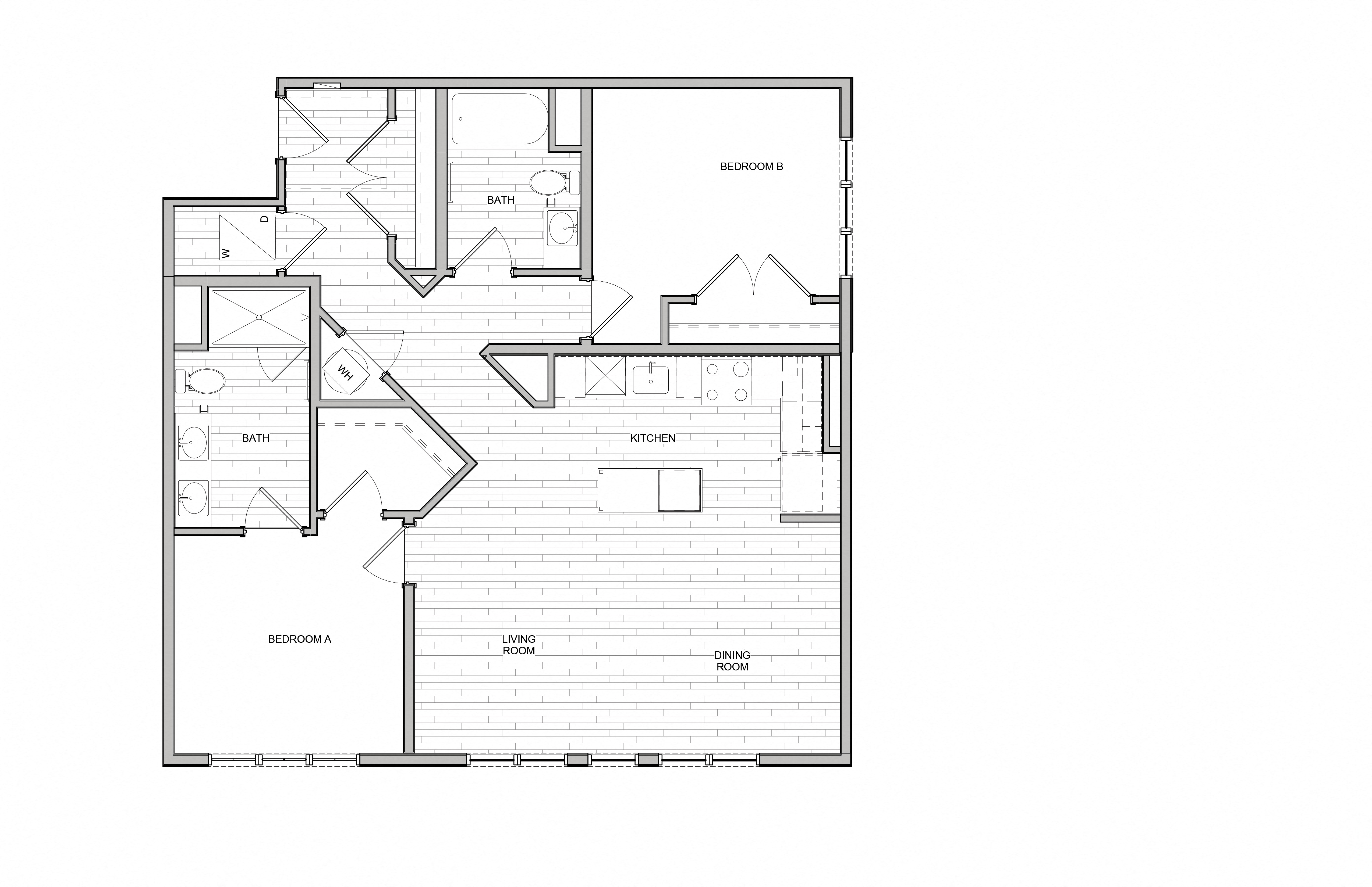 Floor plan for 2 beds, 2 baths, 1148 sqft