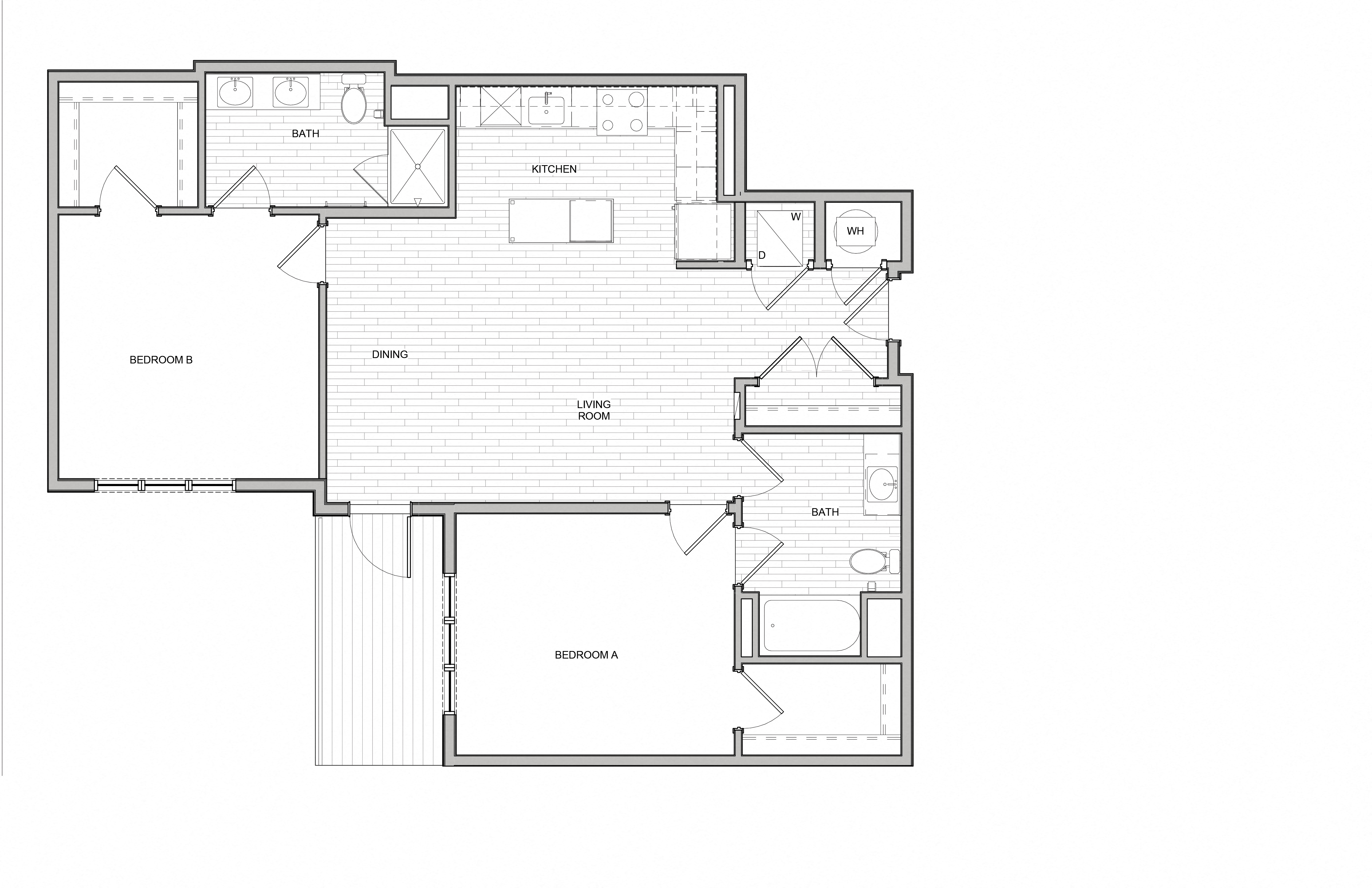 Floor plan for 2 beds, 2 baths, 1172 sqft