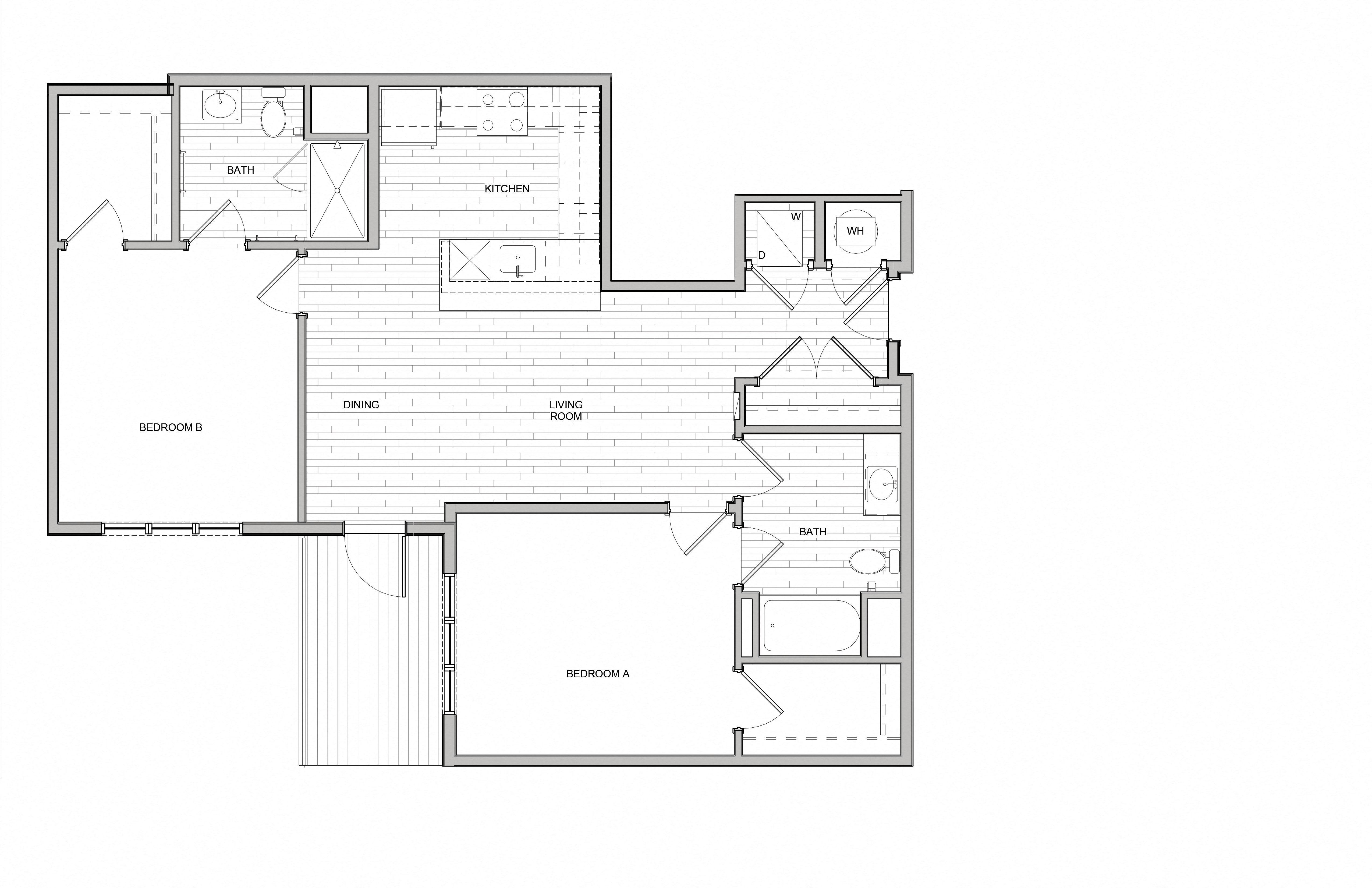 Floor plan for 2 beds, 2 baths, 1113 sqft