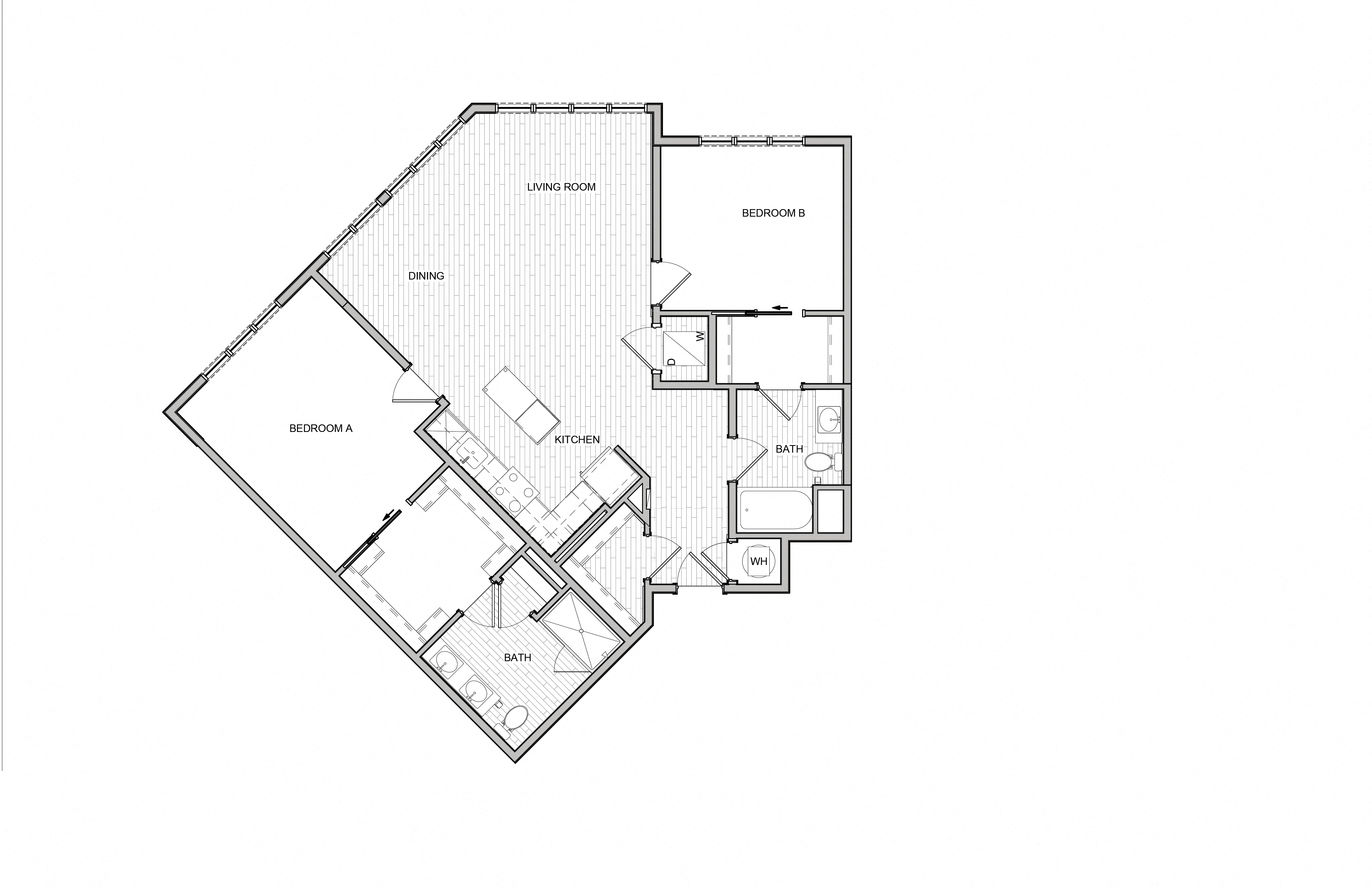 Floor plan for 2 beds, 2 baths, 1253 sqft