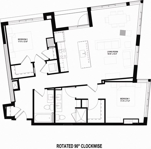 Floor plan for 2 beds, 2 baths, 1140 sqft