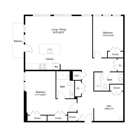 Floor plan for 2 beds, 2 baths, 1430 sqft