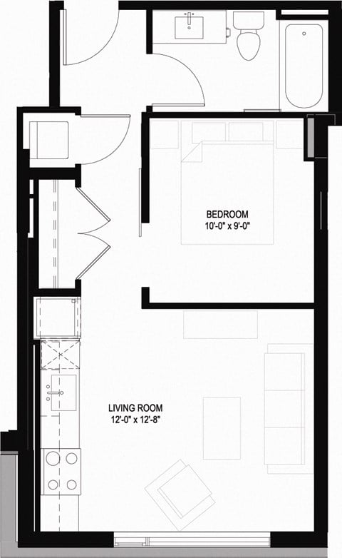 Floor plan for studio, 1 bath, 466 sqft