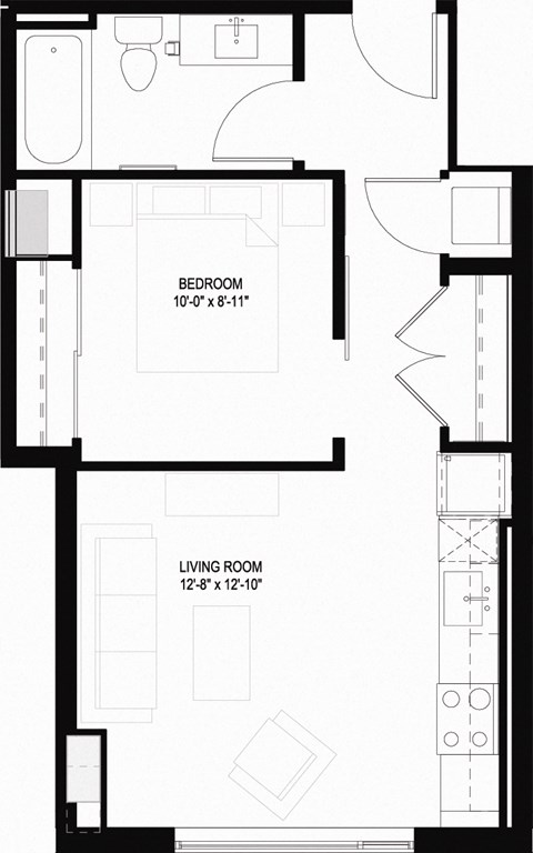 Floor plan for studio, 1 bath, 506 sqft