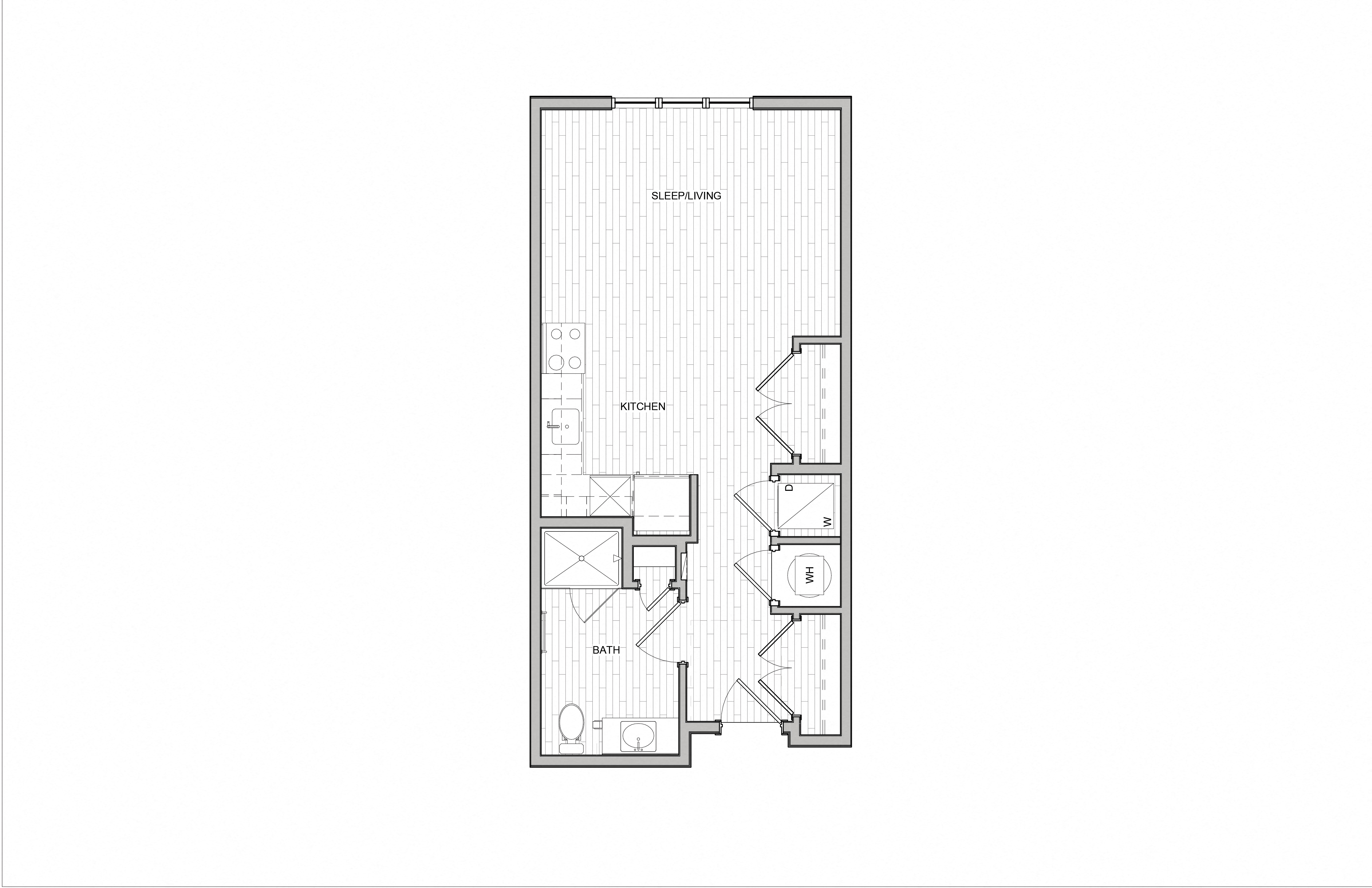 Floor plan for studio, 1 bath, 513 sqft