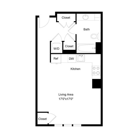 Floor plan for studio, 1 bath, 510 sqft