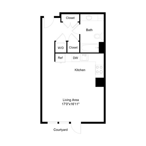Floor plan for studio, 1 bath, 510 sqft