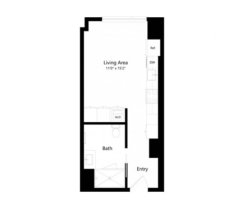 Floor plan for studio, 1 bath, 427 sqft