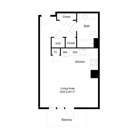 Floor plan for studio, 1 bath, 541 sqft