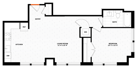 Floor plan for 1 bed, 1 bath, 757 sqft