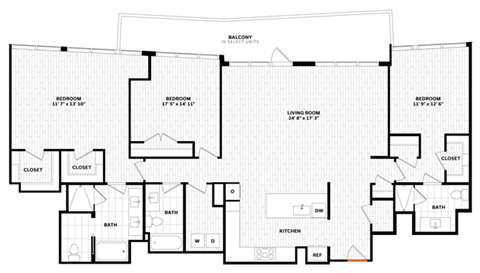 Floor plan for 3 beds, 3 baths, 1986 sqft