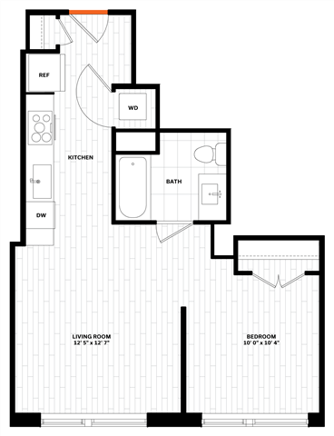 Floor plan for studio, 1 bath, 539 sqft