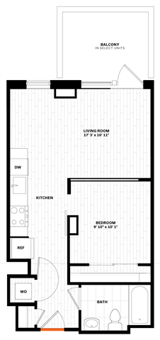 Floor plan for studio, 1 bath, 540 sqft