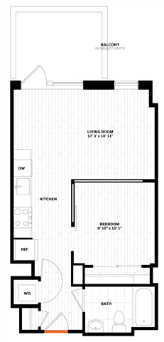 Floor plan for studio, 1 bath, 540 sqft