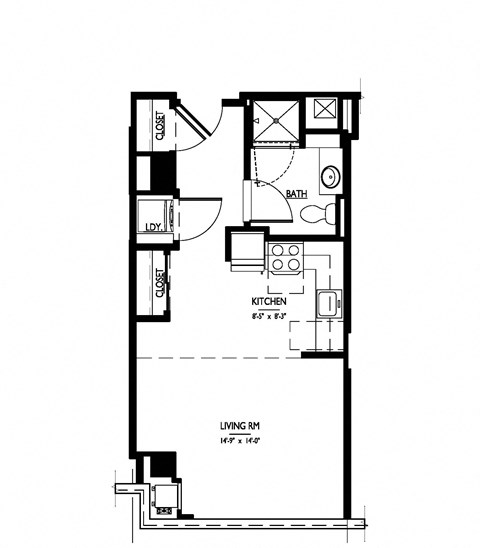 Floor plan for studio, 1 bath, 469 sqft