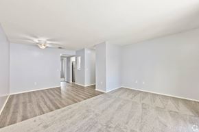 Riverside apartment for rent - A spacious room with a carpeted floor and a ceiling fan.