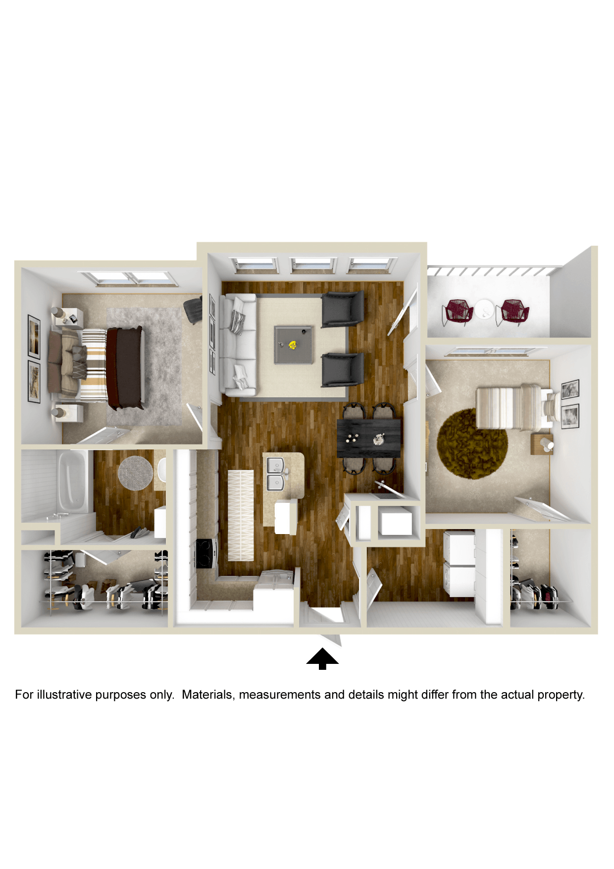 Floor plan for 1 bed, 1 bath, 972 sqft