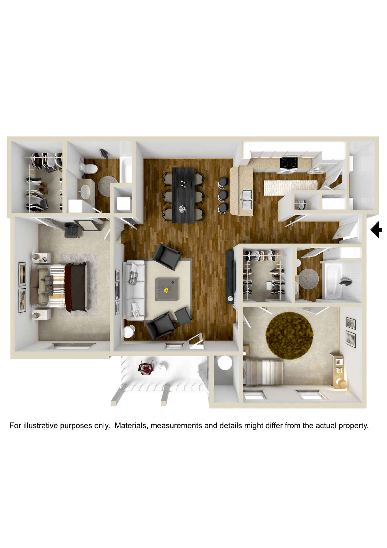 Floor plan for 2 beds, 2 baths, 1209 sqft