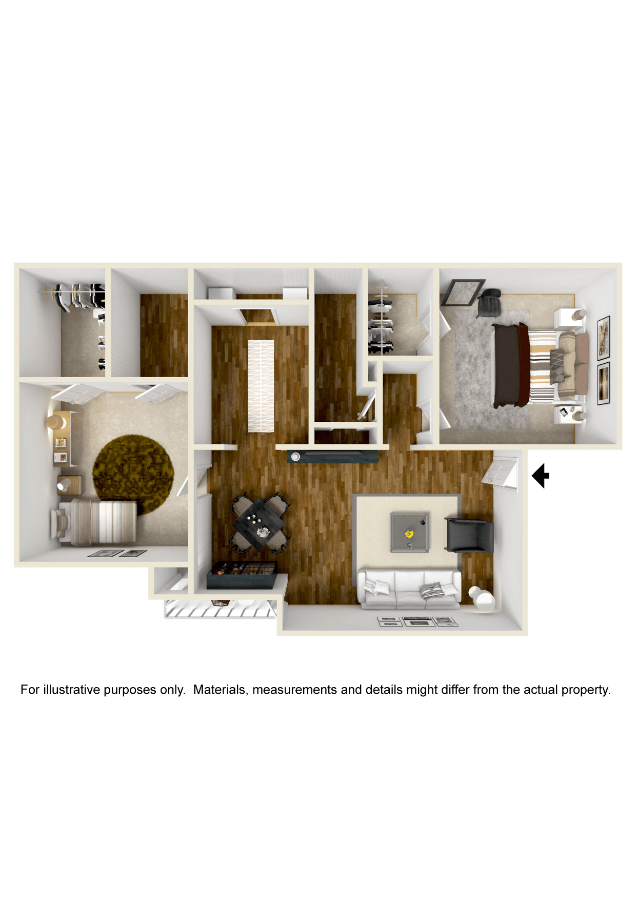 Floor plan for 2 beds, 2 baths, 1050 sqft