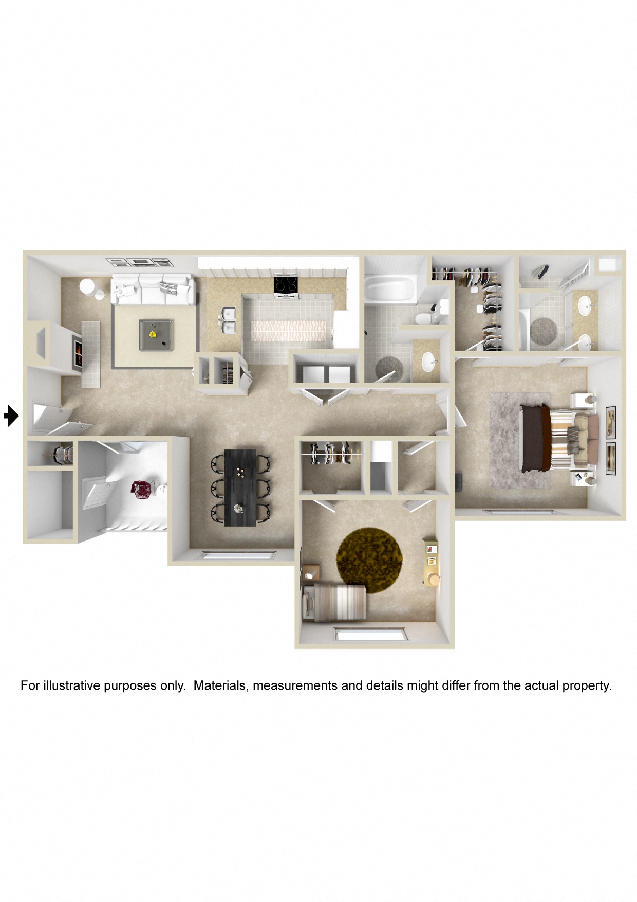 Floor plan for 2 beds, 2 baths, 1253 sqft