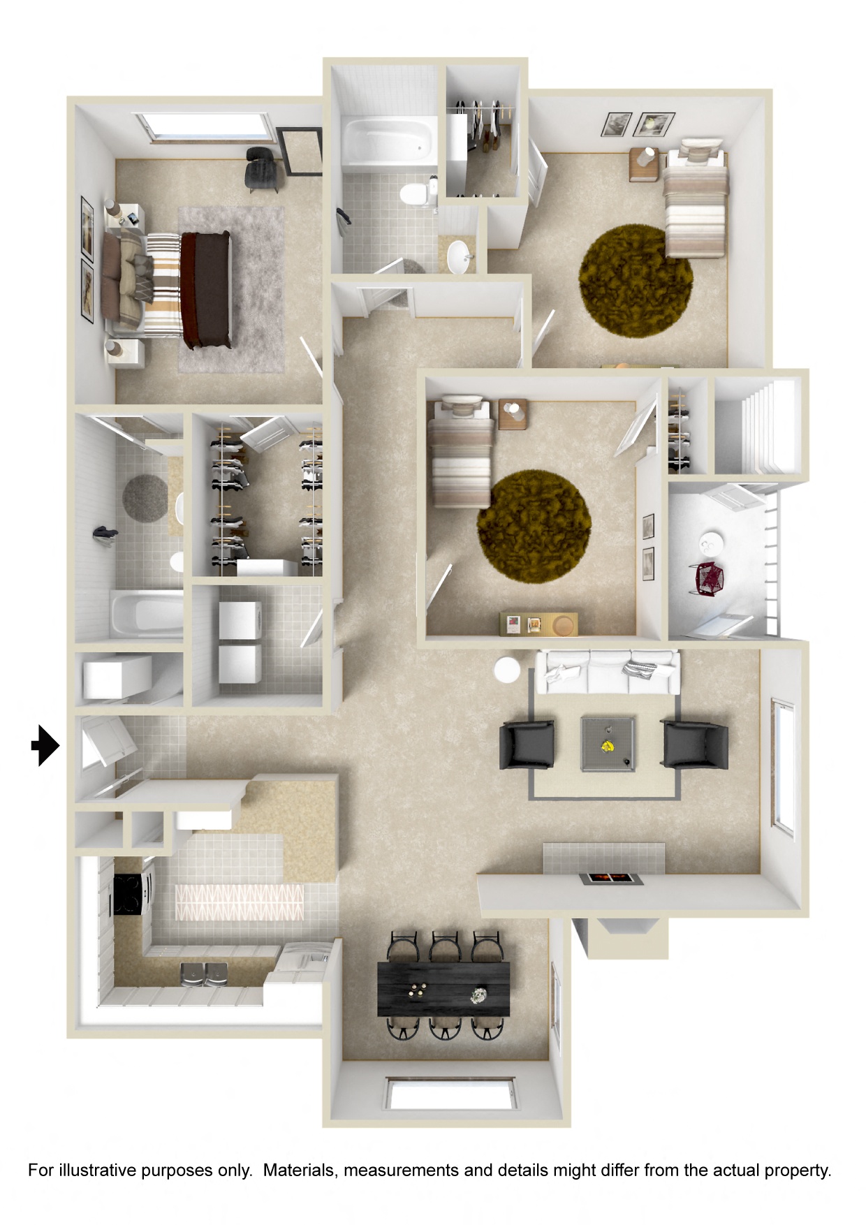 Floor plan for 3 beds, 2 baths, 1521 sqft